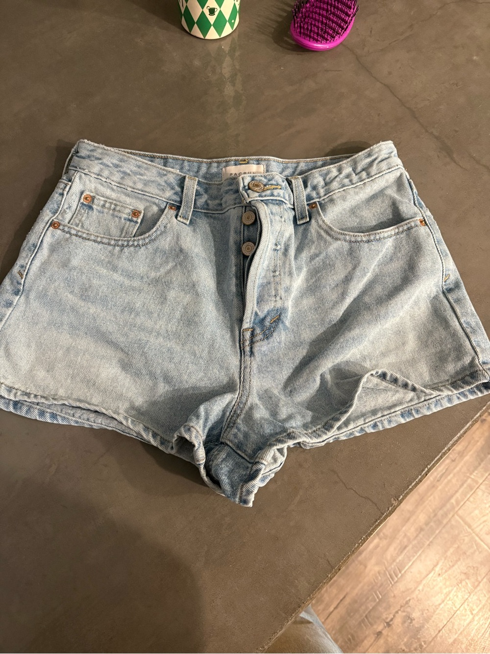 PacSun Light Blue High-Rise Button-Fly Denim Shorts